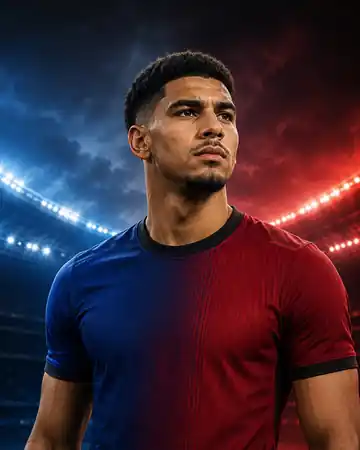 Illustrazione realizzata con IA per la notizia di mercato su Ronald Araújo e Liverpool FC