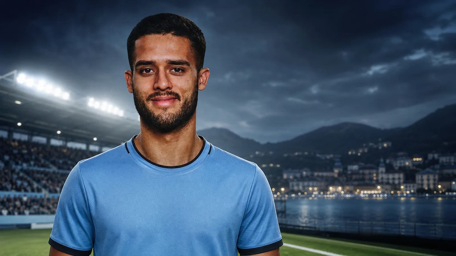 Illustrazione realizzata con IA per la notizia di mercato su Yan Couto e Como 1907