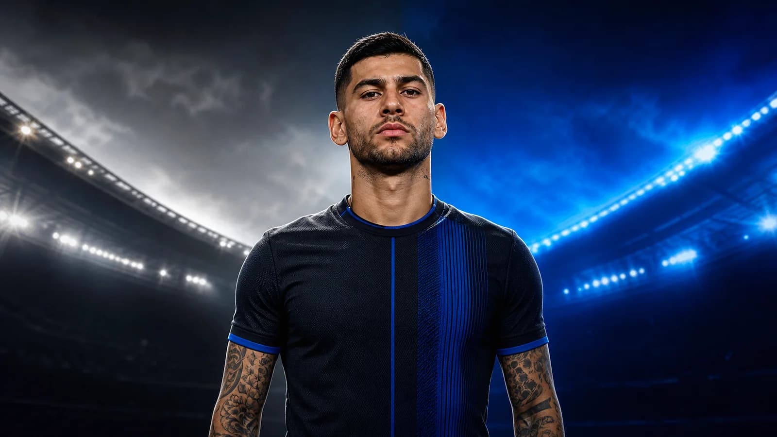 KI-Illustration zur Transfermeldung über Cristian Romero und Atlético Madrid