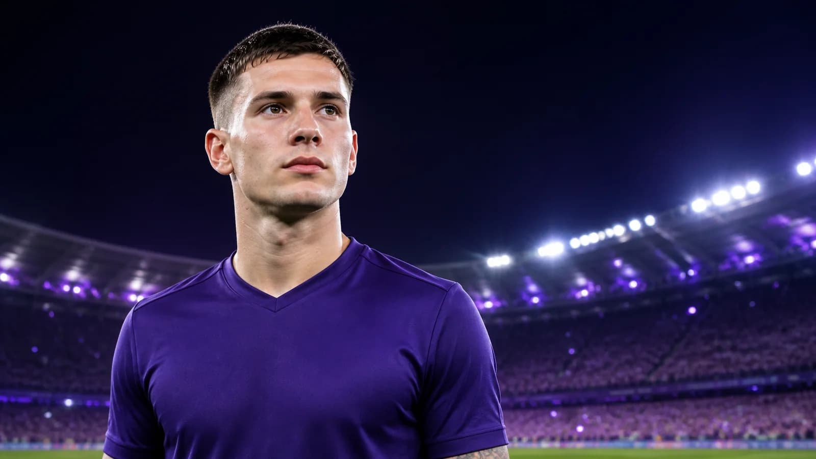 Illustrazione realizzata con IA per la notizia di mercato su Franco Mastantuono e Fiorentina