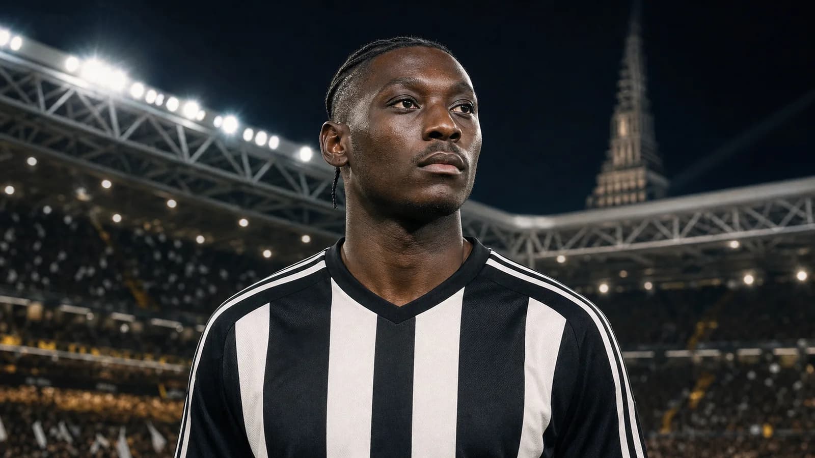KI-Illustration zur Transfermeldung über Randal Kolo Muani und Juventus Turin