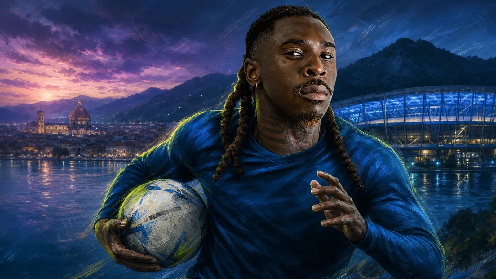 KI-Illustration zur Transfermeldung über Moise Kean und Como 1907