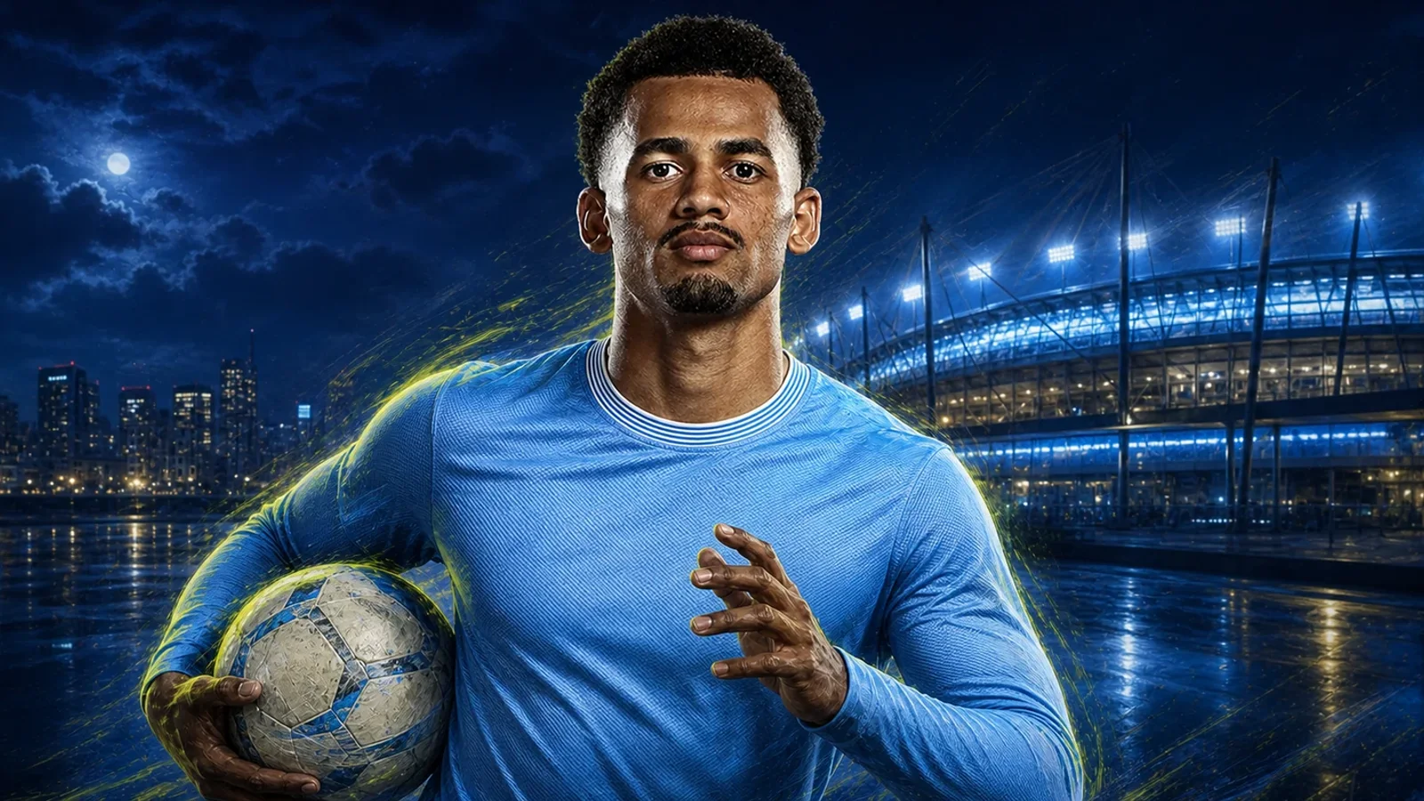 KI-Illustration zur Transfermeldung über Iliman Ndiaye und Manchester City