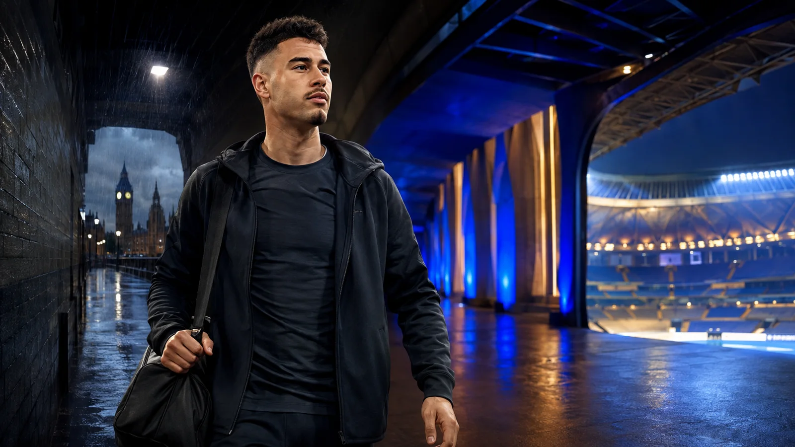 Illustrazione realizzata con IA per la notizia di mercato su Gabriel Martinelli e Al-Hilal SFC