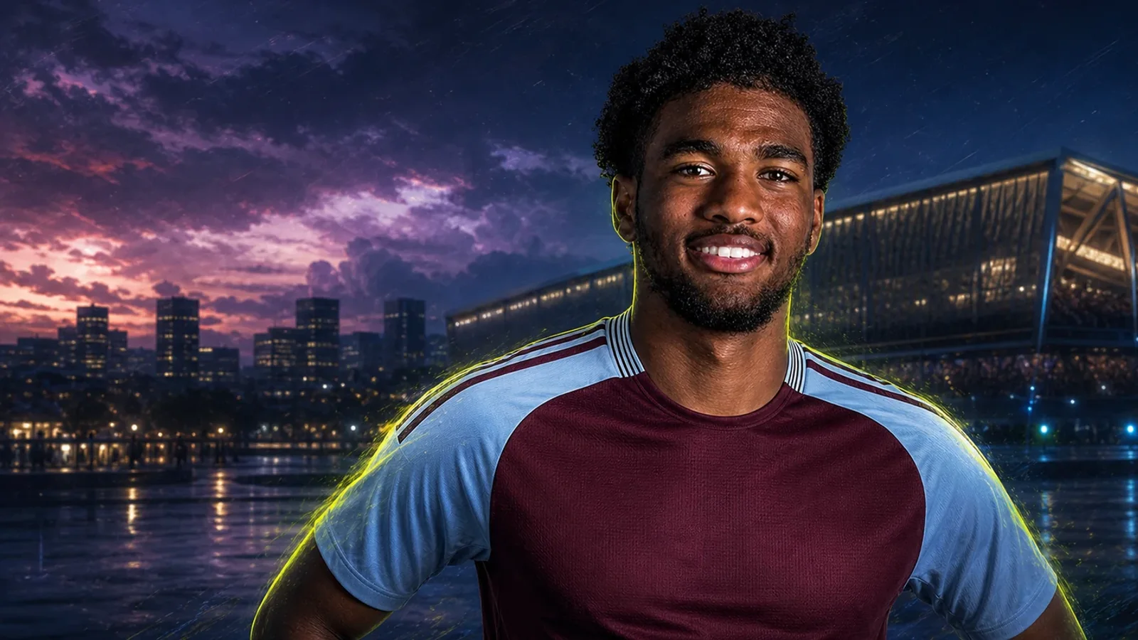 Illustrazione realizzata con IA per la notizia di mercato su Ibrahim Mbaye e Aston Villa