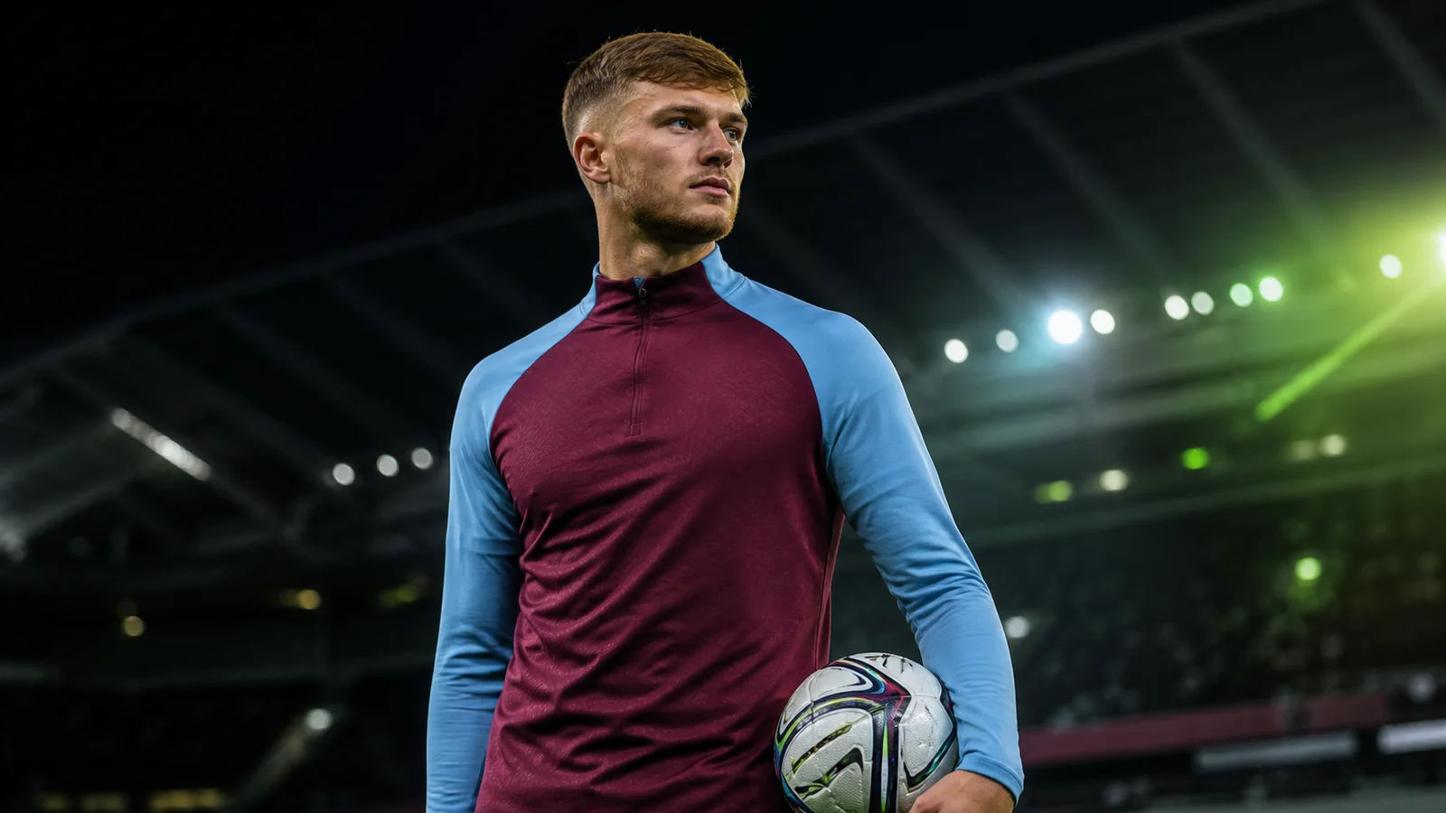Illustrazione realizzata con IA per la notizia di mercato su Taylor Harwood-Bellis e Aston Villa